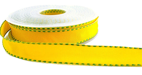 R2712 16mm Yellow-Lime Green Banded Edge Polyester Ribbon, Berisfords