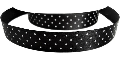 R4598 15mm Black Micro Polka Dot Print Satin Ribbon by Berisfords