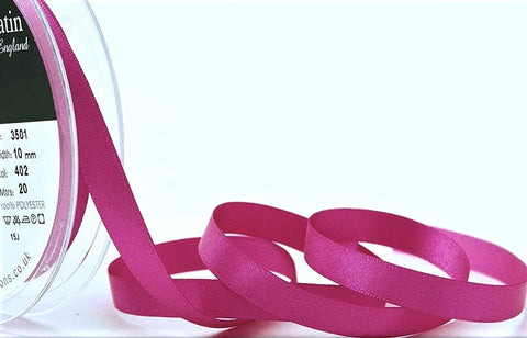 R2883 10mm Fuchsia Pink Double Face Satin Ribbon by Berisfords