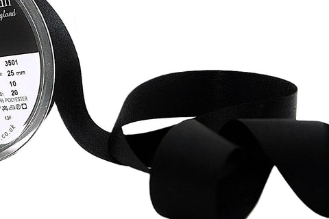 R3002 25mm Black Double Face Satin Ribbon by Berisfords