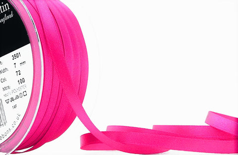 R3092 7mm Shocking Pink Double Face Satin Ribbon by Berisfords