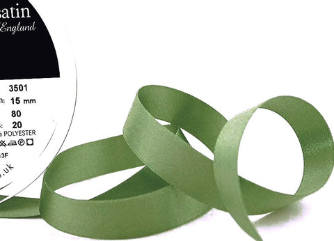 R3140 15mm Khaki Green Double Face Satin Ribbon by Berisfords