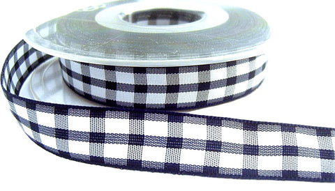 R3307 15mm Navy-White Bold Georgia Check Gingham Ribbon by Berisfords