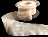 R3317 43mm Bridal White Super Sheer Ribbon with a Metallic Gold Print