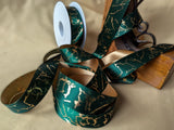 R3625 25mm Green-Gold Metallic Marble Print Ribbon by Berisfords 