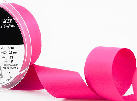 R3635 35mm Shocking Pink Double Face Satin Ribbon by Berisfords