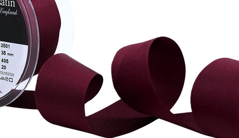 R3660 35mm Burgundy Double Faced Satin Ribbon by Berisfords