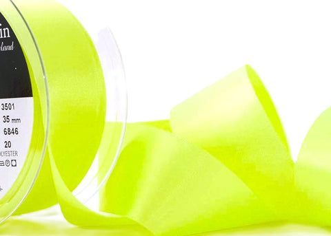 R3781 35mm Deep Fluorescent Yellow Double Face Satin Ribbon,Berisfords