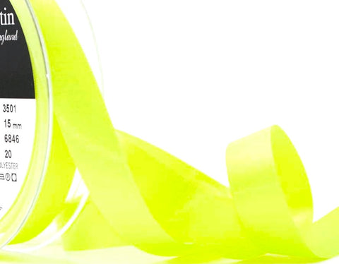 R4108 15mm Deep Fluorescent Yellow Double Face Satin Ribbon,Berisfords