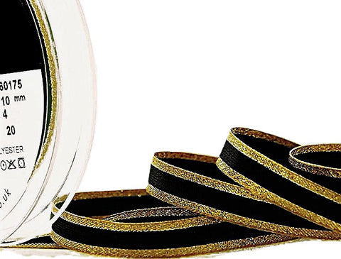 R4300 10mm Gold Metallic-Black Polyester Stripe Ribbon by Berisfords