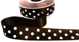 R4309 25mm Dark Brown Satin-White Polka Dot Spot Ribbon by Berisfords