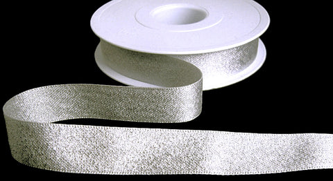 R4314 18mm Pearl White-Metallic Silver Glitter Satin Ribbon,Berisfords