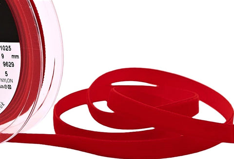 R5225 9mm Red Nylon Velvet Ribbon by Berisfords