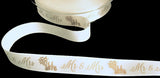 R5704 15mm Ivory-Gold Mr & Mrs Wedding Print Satin Ribbon, Berisfords