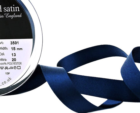 R5865 15mm Navy Double Face Satin Ribbon by Berisfords