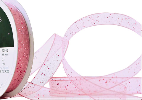 R6118 16mm Pink Super Sheer Random Metallic Glitter Ribbon