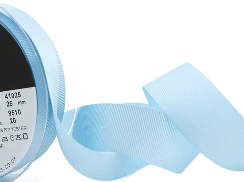 R6455 25mm Sky Blue Polyester Grosgrain Ribbon by Berisfords