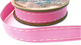 R6596 15mm Pink Grosgrain Ribbon with Ivory Stiched Edges, Berisfords