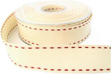 R6605 25mm Cream Grosgrain Ribbon with Red Gimp Stitch by Berisfords