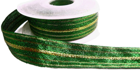 R6855 23mm Green-Gold Textured Metallic Stripe Ribbon by Berisfords