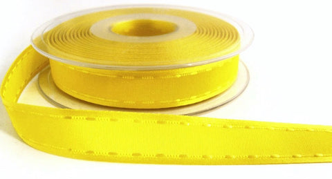 R6931 15mm Yellow Satin-Taffeta Retro Stitch Ribbon by Berisfords