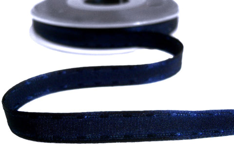 R6946 10mm Navy Satin-Taffeta Centre Retro Stitch Ribbon by Berisfords