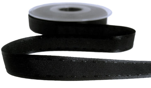 R6948 15mm Black Satin Edge-Taffeta Centre Retro Stitch Ribbon,Berisfords