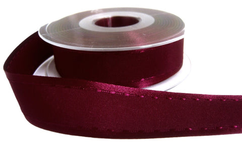 R6954 25mm Burgundy Retro Stitch Taffeta-Satin Edge Ribbon, Berisfords