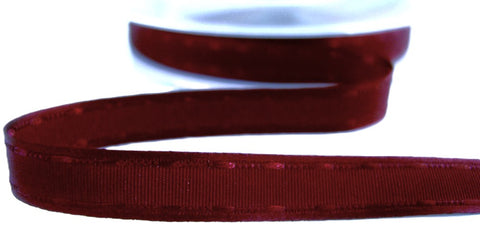 R6956 10mm Burgundy Retro Stitch Taffeta-Satin Edge Ribbon by Berisfords