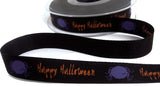 R6987 15mm Black-Purple-Orange Happy Halloween Spider Print Ribbon