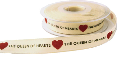 R7001 15mm Cream-Red Rustic Taffeta Queen of Hearts Ribbon, Berisfords