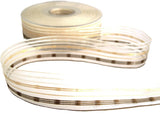 R7023 25mm Natural-Honey-Brown Sheer-Woven Silk Stripe Ribbon,Berisfords