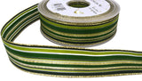 R7047C 25mm Greens-Gold Metallic-Solid-Sheer Stripe Berisfords Ribbon