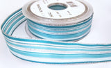 R7053C 25mm Blues-Metallic Silver-Sheer Striped Ribbon by Berisfords