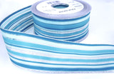 R7052C 40mm Blues-Metallic Silver-Sheer Striped Ribbon by Berisfords