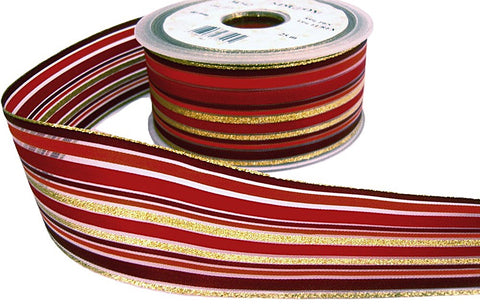 R7055 40mm Burg-Red-Orange-Gold Solid-Sheer Stripe Ribbon, Berisfords