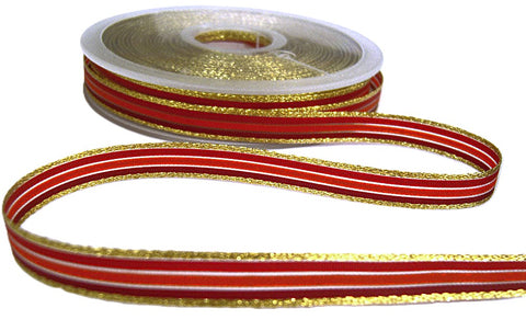 R7058C 8mm Burg-Red-Orange-Gold Solid-Sheer Stripe Ribbon, Berisfords