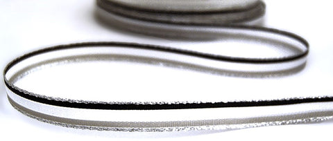 R7091C 8mm Silver,Black,White-Grey Solid-Sheer-Metallic Stripe Ribbon