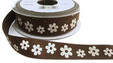 R7218C 20mm Brown-White Daisy Printed Cotton Ribbon Tape, Berisfords