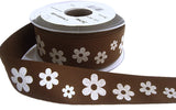 R7219C 30mm Brown-White Daisy Printed Cotton Ribbon Tape, Berisfords