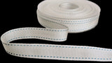 R7682 15mm Natural Woven Ribbon with Blue Stitch Edges by Berisfords