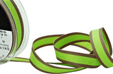 R7708 15mm Green Neon Grosgrain-Oatmeal Edge Ribbon by Berisfords