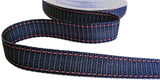 R7751 15mm Navy Woven Ribbon with Red-White Stitch Edges, Berisfords