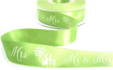 R7856 25mm Green Mr & Mrs Wedding Printed Satin Ribbon by Berisfords