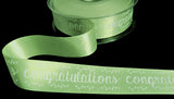 R7862 25mm Pale Lime Green Congratulations Print Satin Ribbon, Berisfords