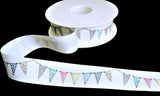 R7878 25mm White-Pastels Bunting Print Taffeta Ribbon by Berisfords