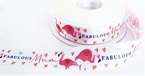 R8001 25mm White Satin Ribbon FABULOUS Mum Print by Berisfords