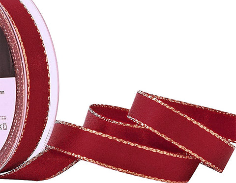 R8486 15mm Red-Gold Metallic Edge Double Face Satin Ribbon, Berisfords