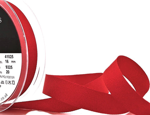 R8567 16mm Red Polyester Grosgrain Ribbon by Berisfords