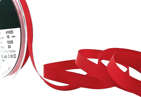 R8568 10mm Red Polyester Grosgrain Ribbon by Berisfords